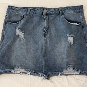 Distressed Denim Skirt